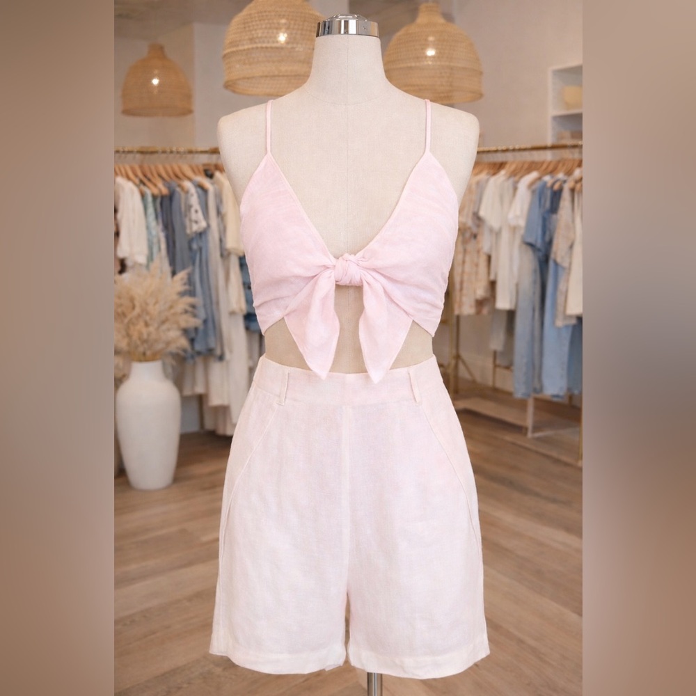 KENDALL + KYLIE PALE PINK TIE-FRONT CROPPED CAMI